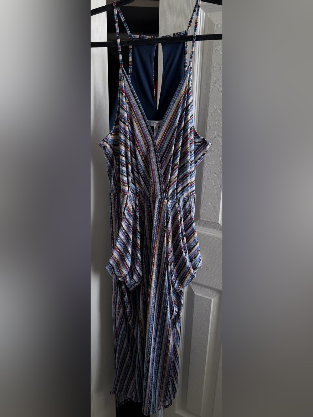 BCBGeneration Multicolor Striped Crossover V-Neck Midi Dress